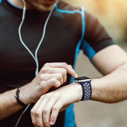 Lerobo Pulseira de Silicone Compatível com Apple Watch  (Azul Meia-Noite/Branco)