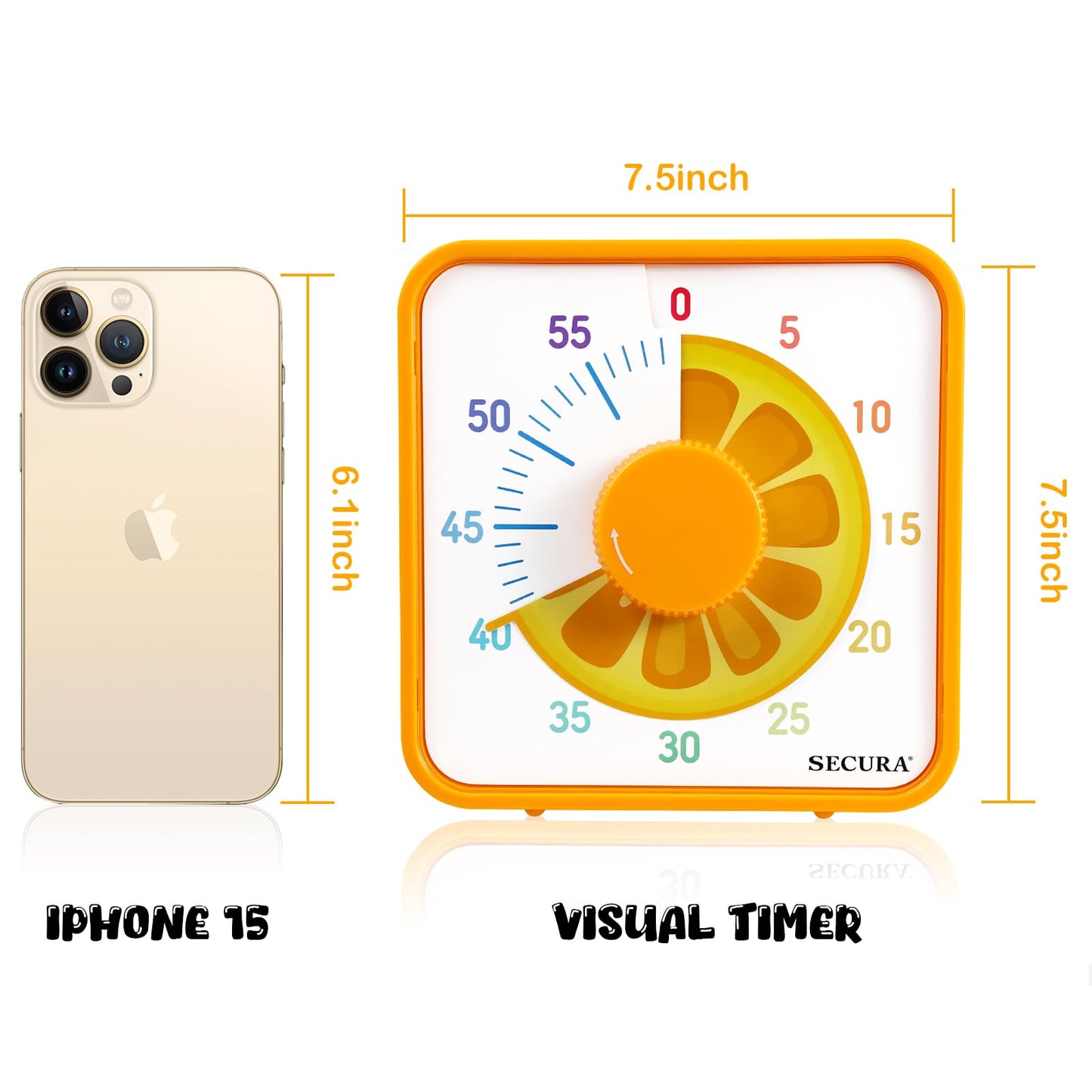 Secura Timer Visual Fruta 7,5'' 60 Minutos com Ímã para Crianças e Cozinha