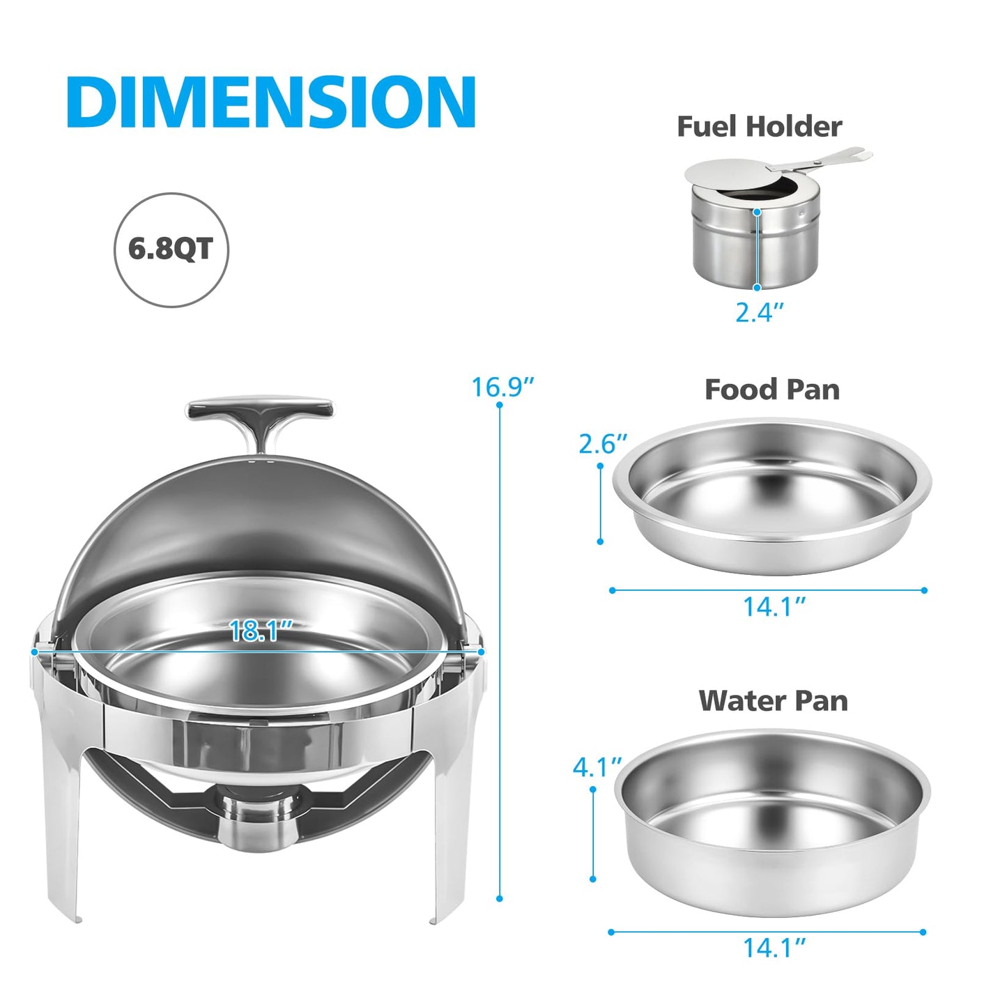 Takywep Réchaud 6,8 Qt 2 Peças Aço Inox Prata com Tampa Rolante