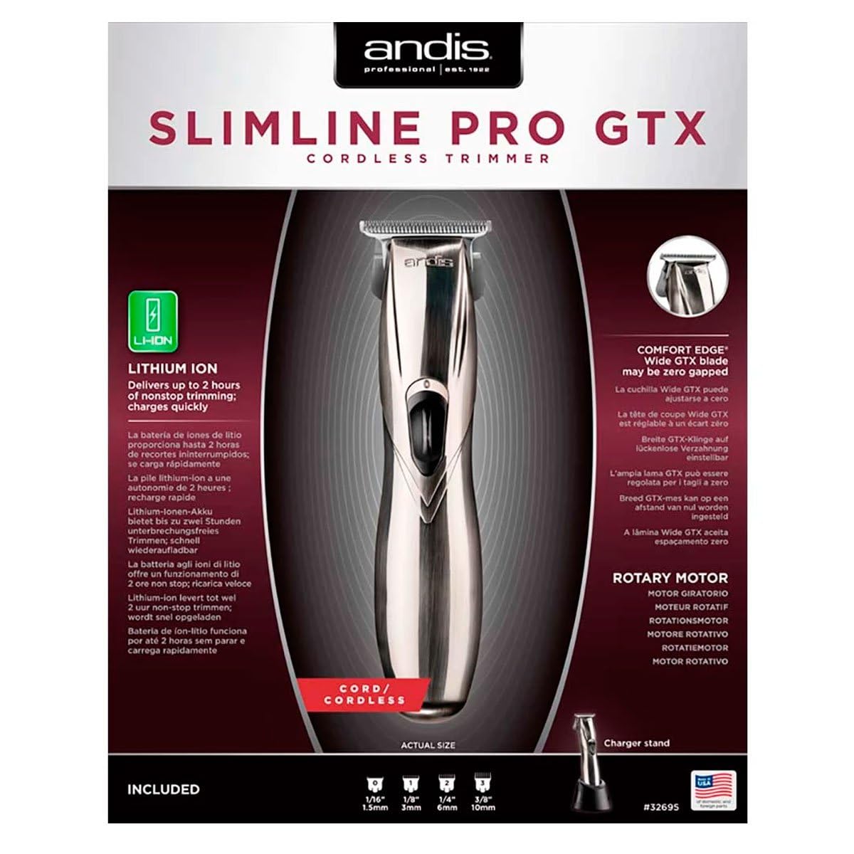 Trimmer Andis Slimline Pro GTX D-8 32690 - Prata e Preto