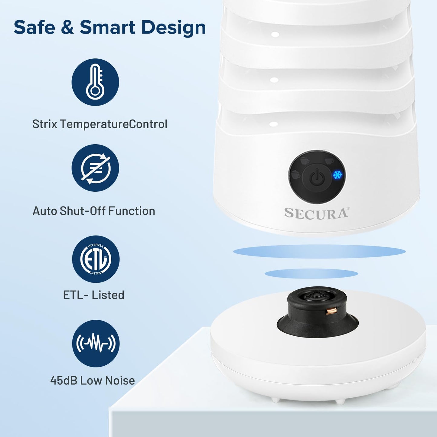 Secura Espumador de Leite Elétrico 4 em 1 com Função Quente e Frio 240ml (Branco)