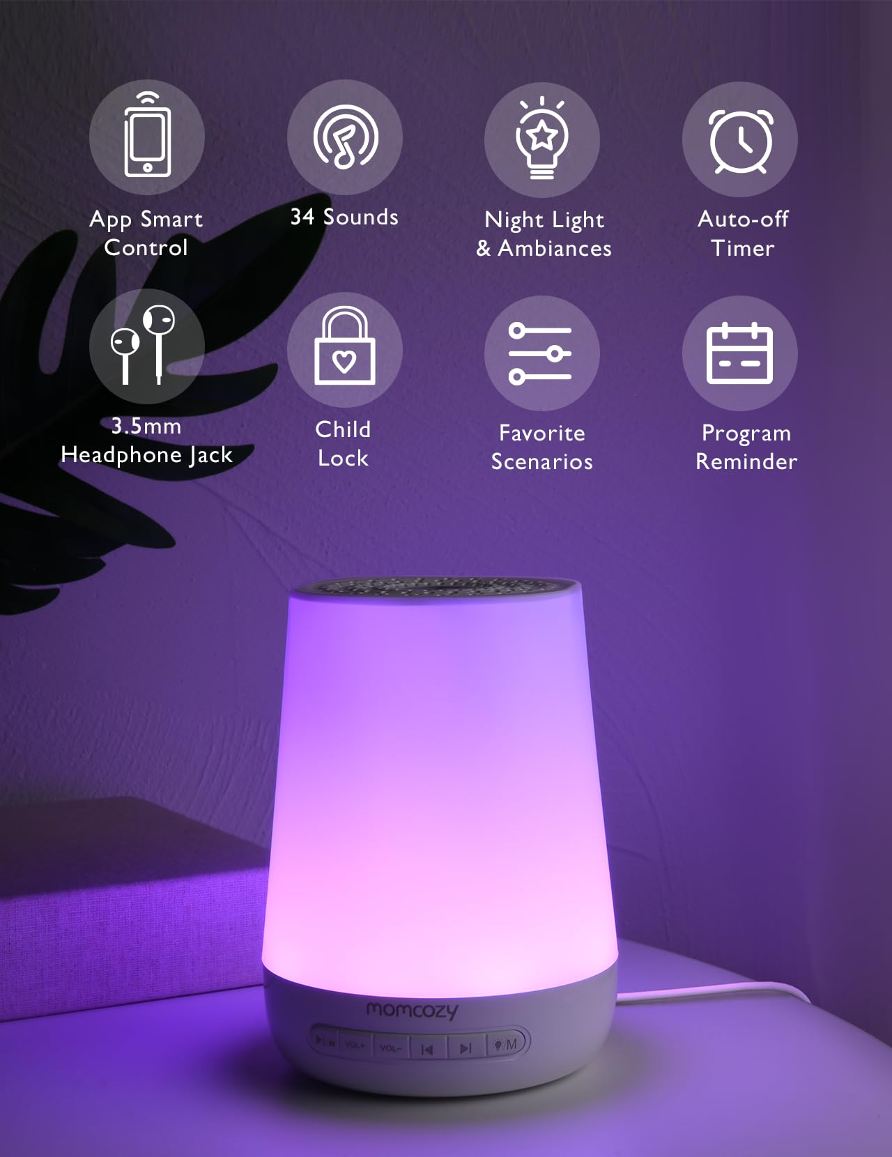 Momcozy Máquina de Som para Bebês com Luz Noturna e Controle por App - Azul