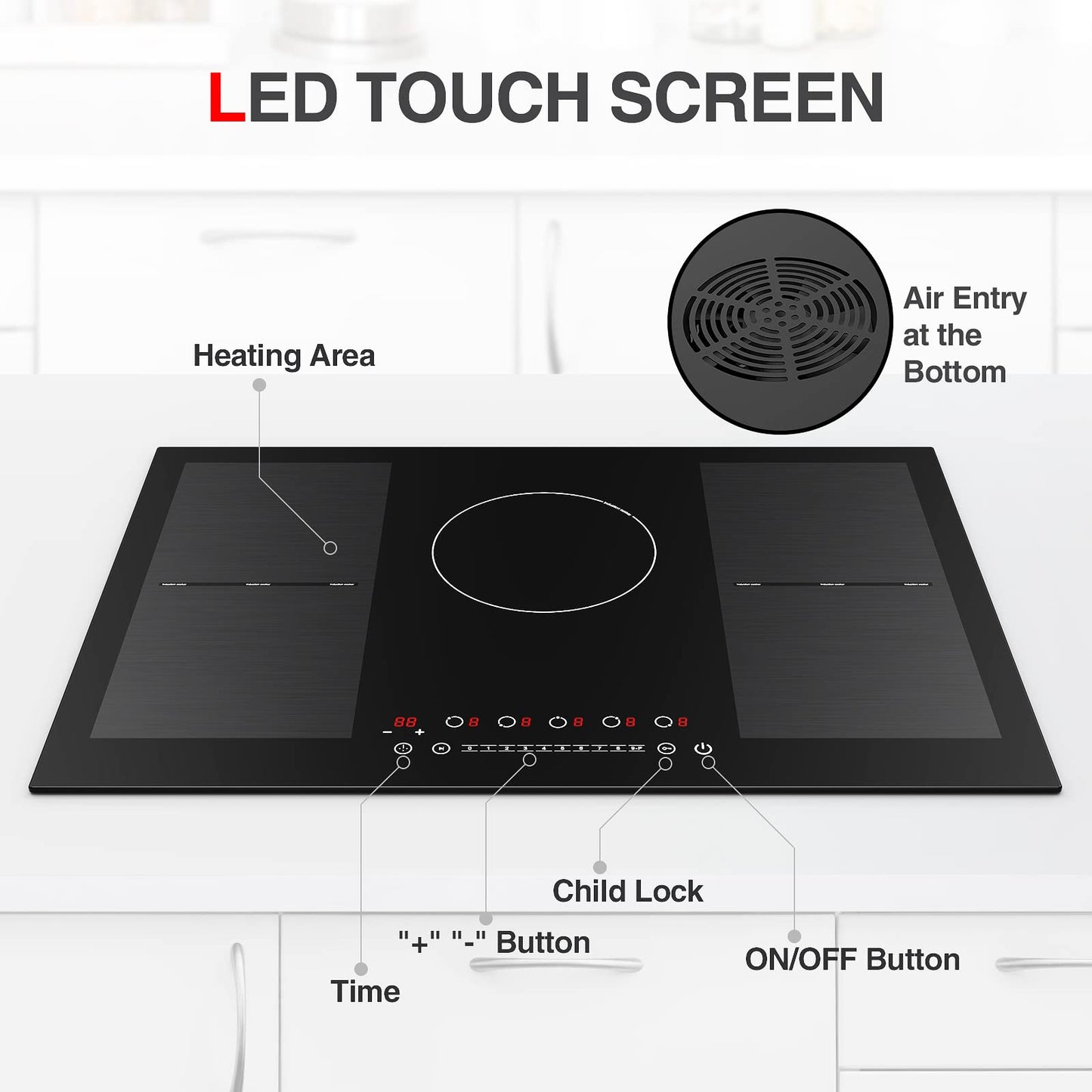 GTKZW Cooktop de Indução 30" 9000W com 5 Queimadores e 2 Zonas Bridge