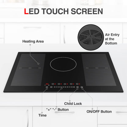 GTKZW Cooktop de Indução 30" 9000W com 5 Queimadores e 2 Zonas Bridge