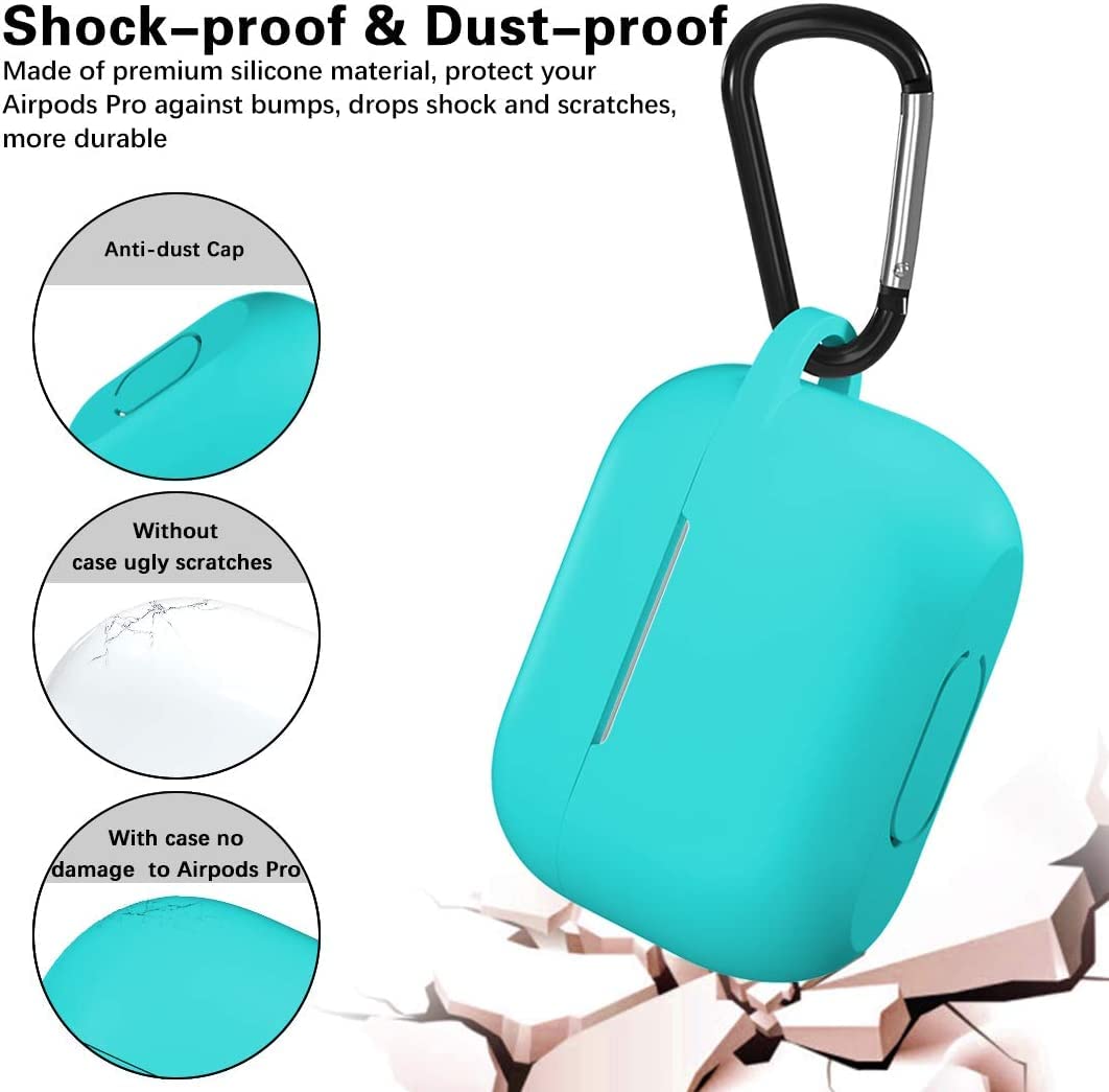 Lerobo Capa Protetora Silicone para AirPods Pro c/ Mosquetão (Verde-azulado)