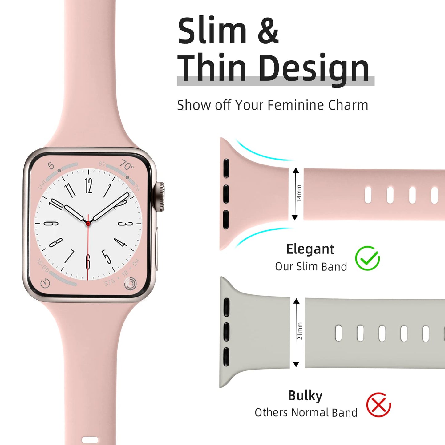 Lerobo 6 Pulseiras Slim Silicone Compatíveis c/ Apple Watch 38mm-49mm (Cores Variadas)