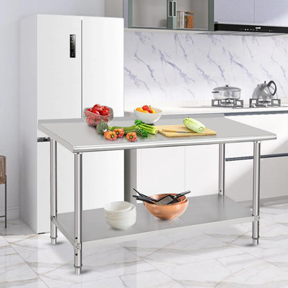 Takywep Mesa de Trabalho Inox 152x61x89cm Prateleira Ajustável