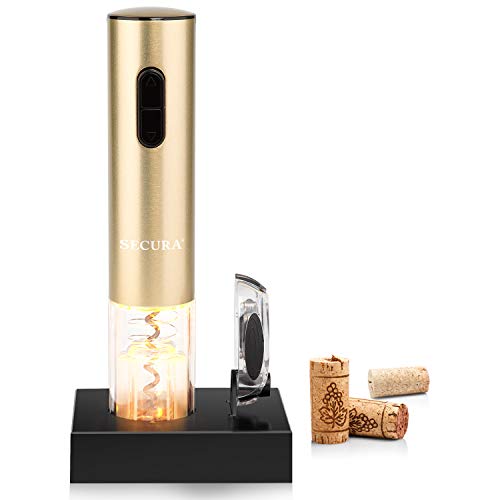 Secura Abridor Elétrico de Vinho Automático com Cortador de Lacre (Champagne Gold)