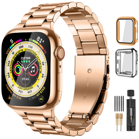 Lerobo Pulseira Aço Inoxidável c/ Case p/ Apple Watch (Rosé)