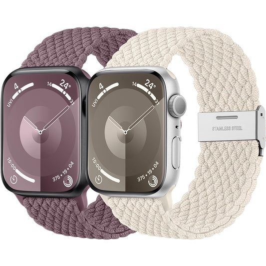 Lerobo 2 Pack Solo Loop Trançada para Apple Watch, Nylon, Ajustável  (Starlight/Smoke Violet)