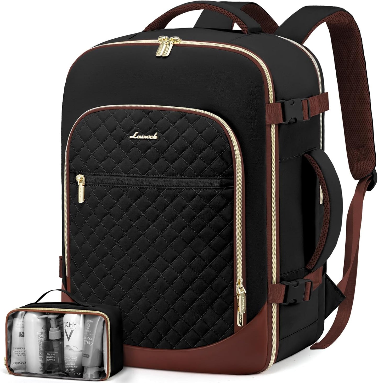 LOVEVOOK Mochila de Viagem TSA Aprovada 30L para Laptop 17.3" (Preto/Marrom)