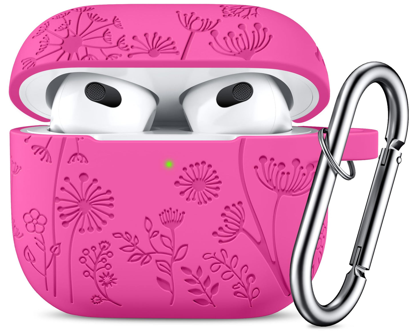 Lerobo Capa para AirPods 3ª Geração com Chaveiro e Gravação Floral (Rosa)