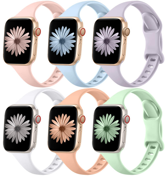 Lerobo Kit 6 Pulseiras Slim para Apple Watch 38-49mm (Lilás/Rosa/Cantalupo/Pistache/Roxo Claro/Branco)