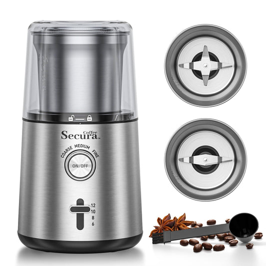 Secura Moedor Elétrico de Café e Temperos com Ajustes e Lâminas Inox