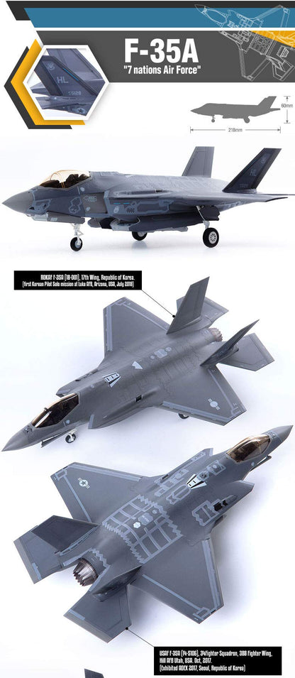 Academy F-35A Seven Nation AF 1/72 Modelo Detalhado com Instruções