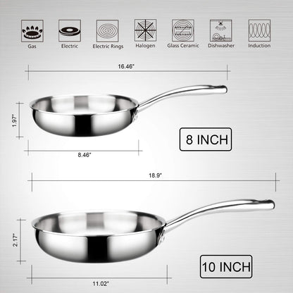 Duxtop Panela Stir-Fry Aço Inox Tri-Ply 8" para Indução (Prata)