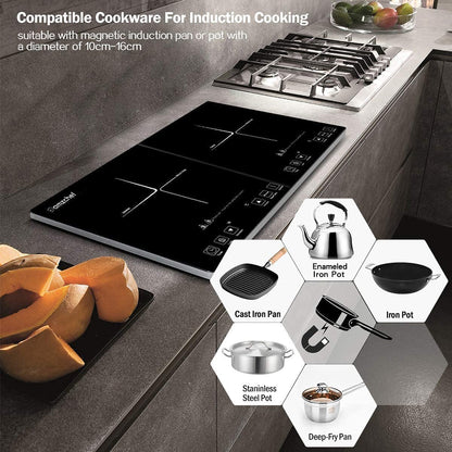 AMZCHEF Induction Cooktop 2 Zonas com 1800W, Touch e Temporizador