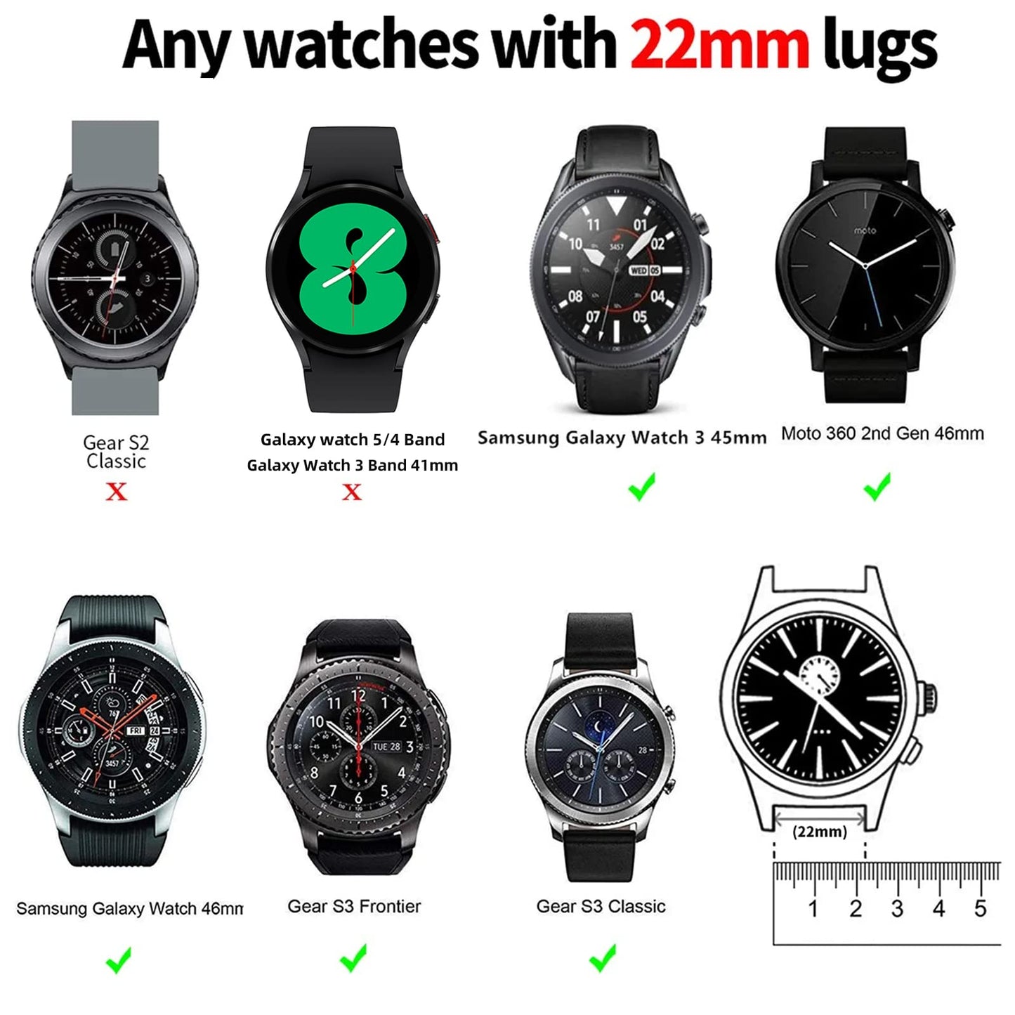 Lerobo 2 Pulseiras Silicone 22mm Compatível Galaxy Watch 3/46mm/Gear S3 (Preto/Azul)