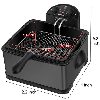 Secura Fritadeira Elétrica 1700W com 3 Cestas, Controle de Temperatura, 4L