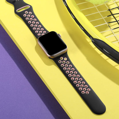 Lerobo Pulseira de Silicone Respirável para Apple Watch (Preto/Rosa)