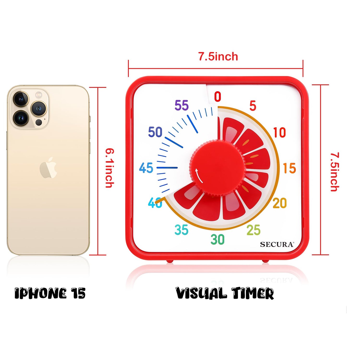 Secura Timer Visual de 60 Minutos com Ímã para Crianças, Design Fruta (Toranja)