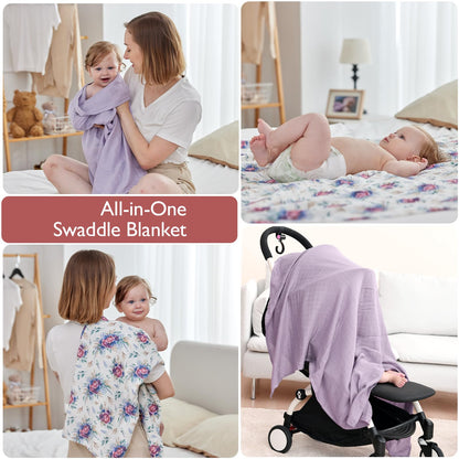 Momcozy Manta Swaddle de Musselina Ultra Macia 2 Unid Floral Roxo