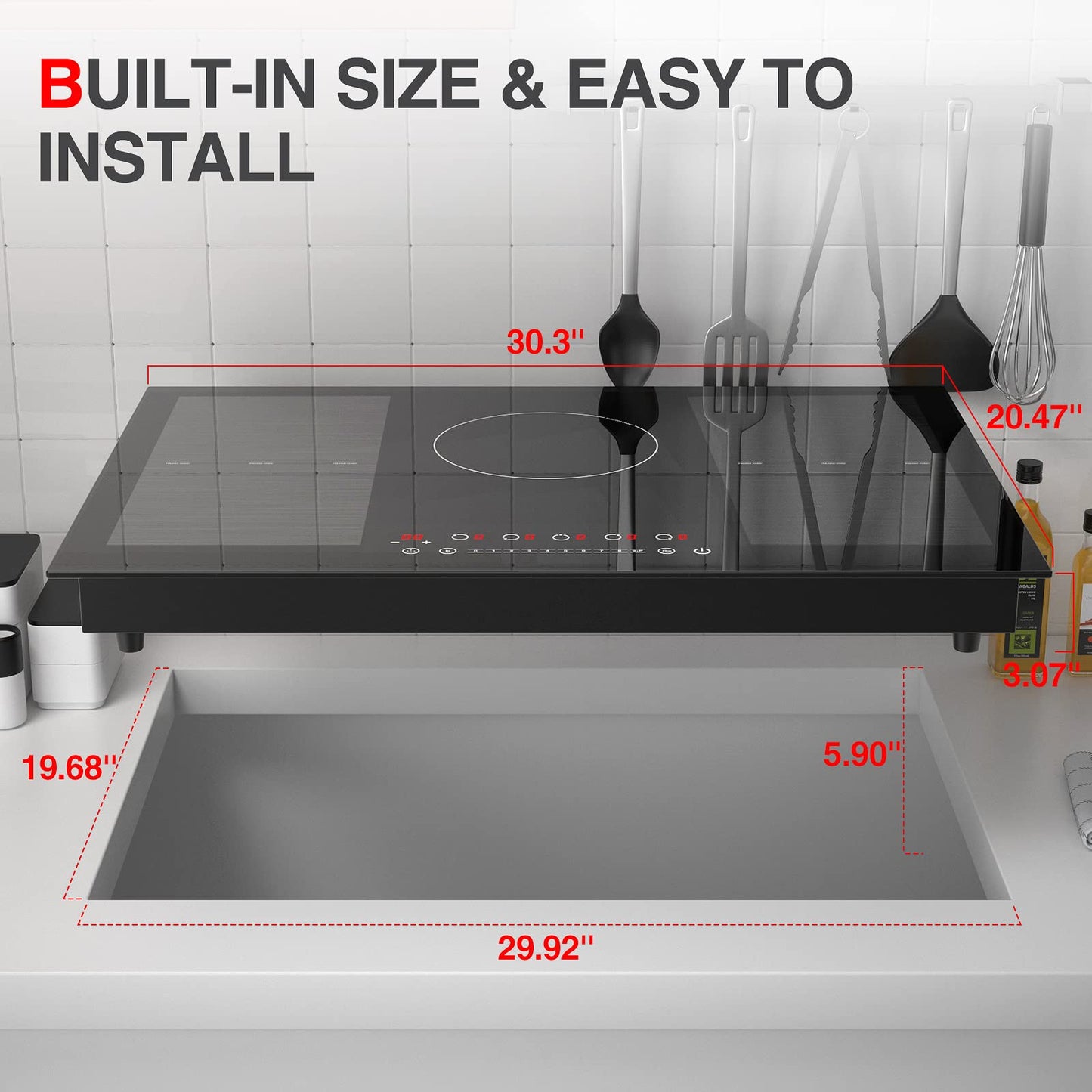 GTKZW Cooktop de Indução 30" 9000W com 5 Queimadores e 2 Zonas Bridge