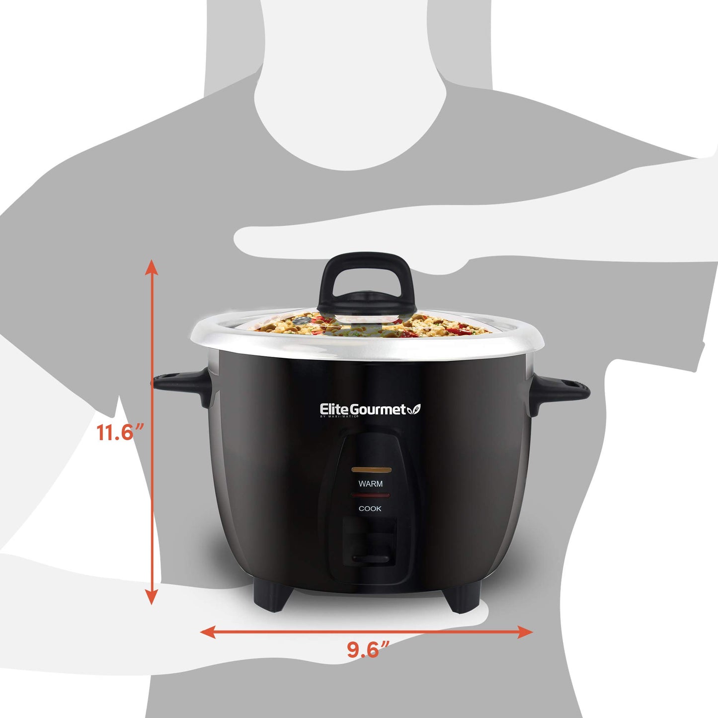 Elite Gourmet Panela Elétrica de Arroz 10 Xícaras com Panela de Aço Inox (Preto)