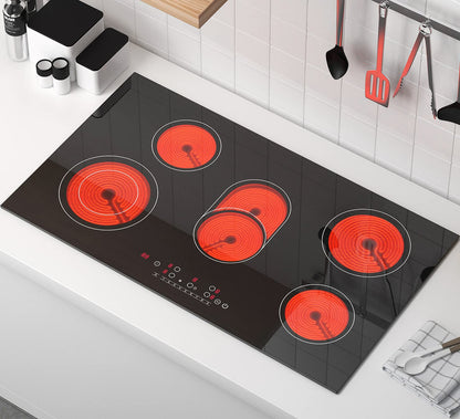 GTKZW Cooktop Elétrico 36" com 5 Queimadores, 8600W e Trava Infantil (Preto)