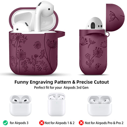 Lerobo Capa Floral Silicone Compatível com AirPods 1ª/2ª Geração (Vermelho Purpúreo)