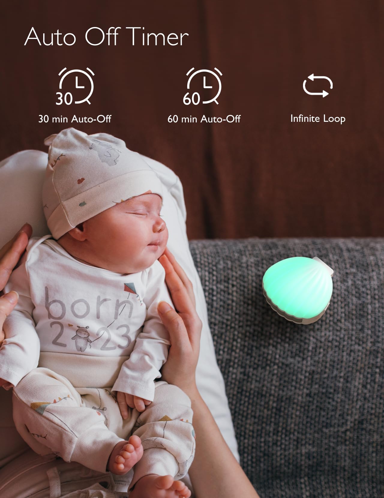 Momcozy Máquina de Som Portátil Little Shell com Luz Noturna e 15 Sons