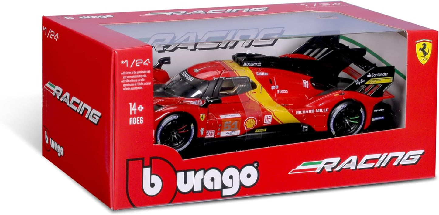 Bburago 1:24 Ferrari 499P LMH (2023) Modelo Die-Cast Detalhado