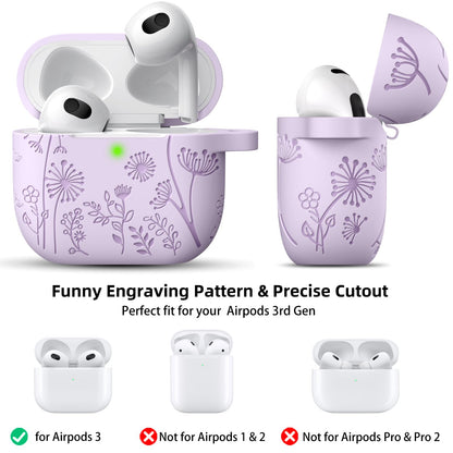 Lerobo Capa Gravada Silicone para AirPods 3ª Geração com Mosquetão (Lavanda)