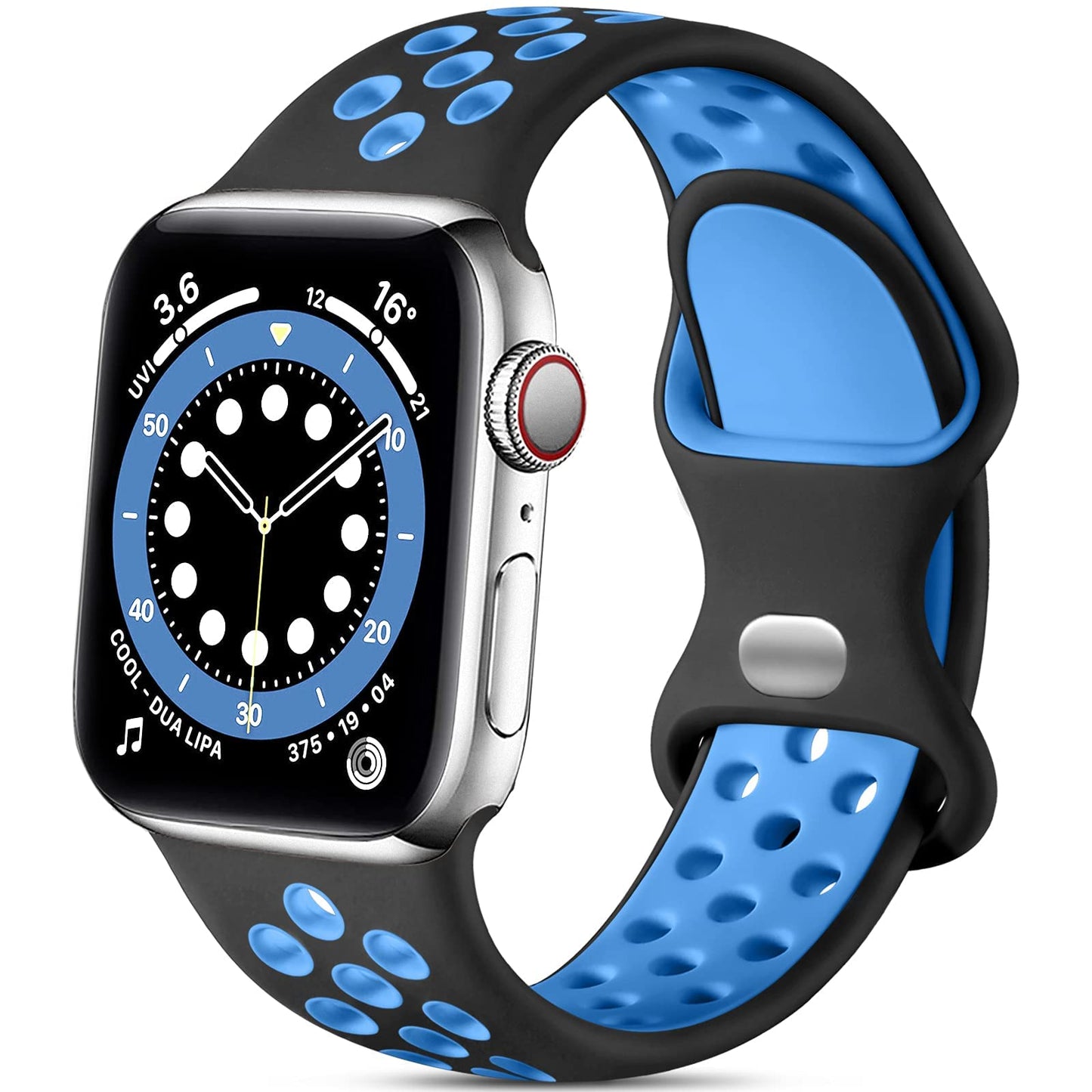 Lerobo Pulseira de Silicone Respirável para Apple Watch (Preto/Azul)