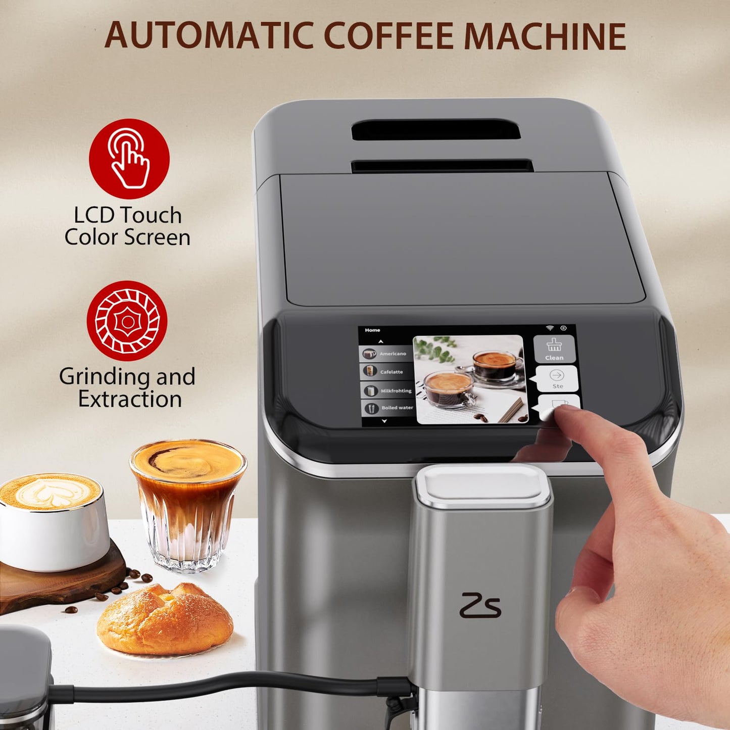 Takywep Máquina de Espresso Automática 20-Bar com Moedor e Espumador de Leite (Prata)