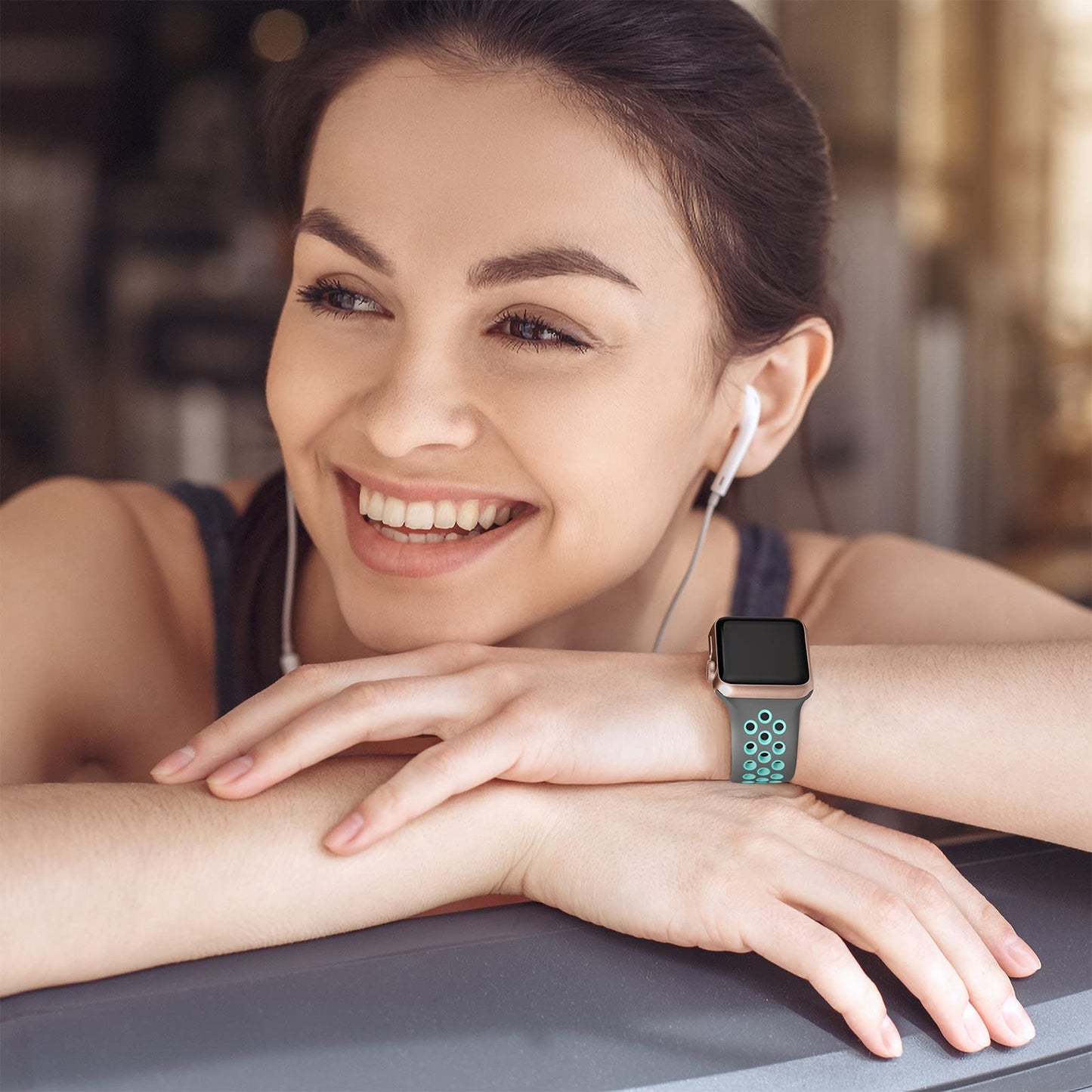 Lerobo Pulseira de Silicone Respirável para Apple Watch (Cinza/Verde Água)