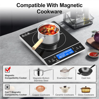 VBGK Induction Cooktop 1800W, Portátil, 9 Níveis, Controle Touch, 110V