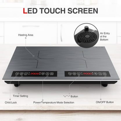 GTKZW Cooktop de Indução Duplo 24" 4000W com 2 Queimadores e Tela Touch