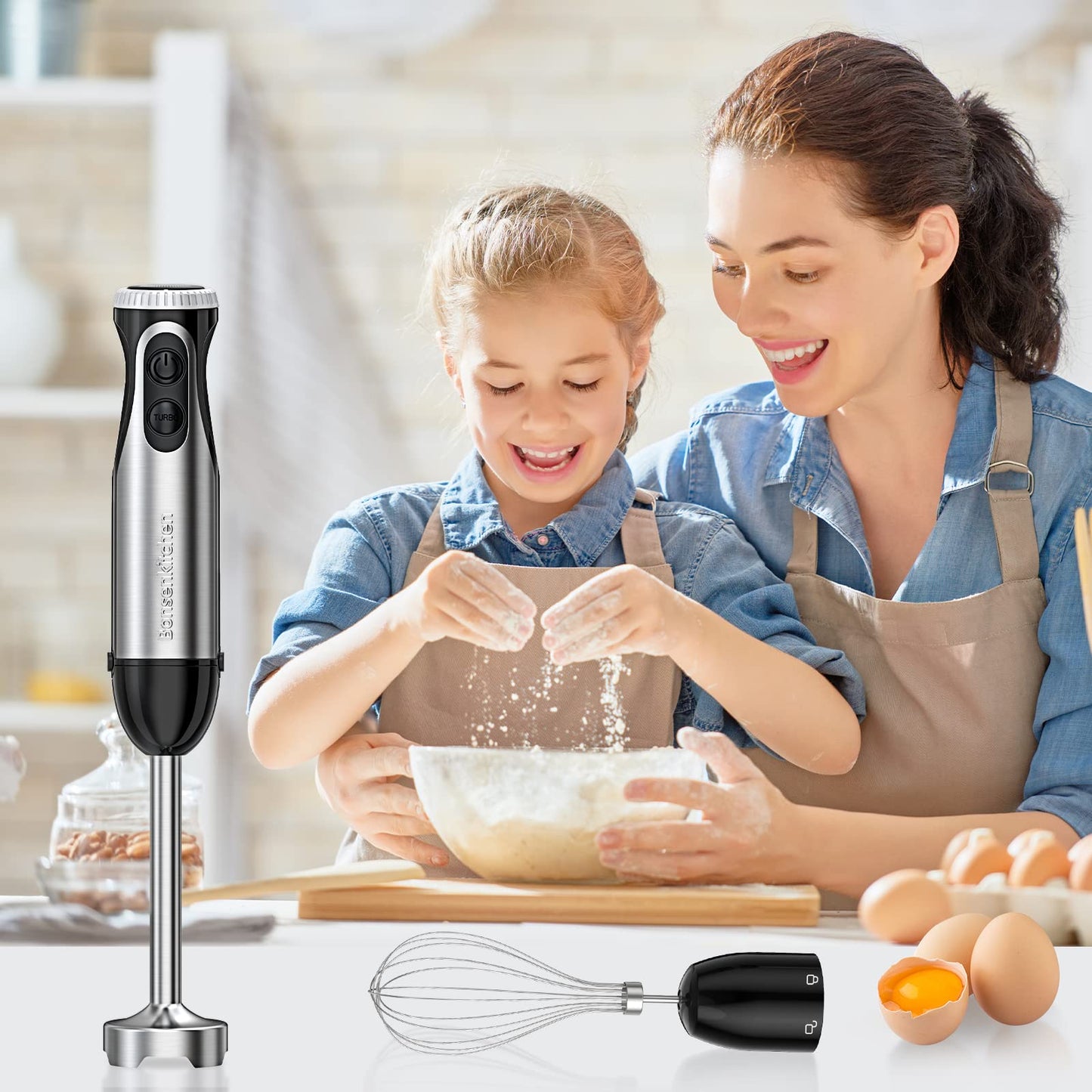 Mixer de Imersão Bonsenkitchen 500W, 20 Velocidades + Turbo, Com Batedor