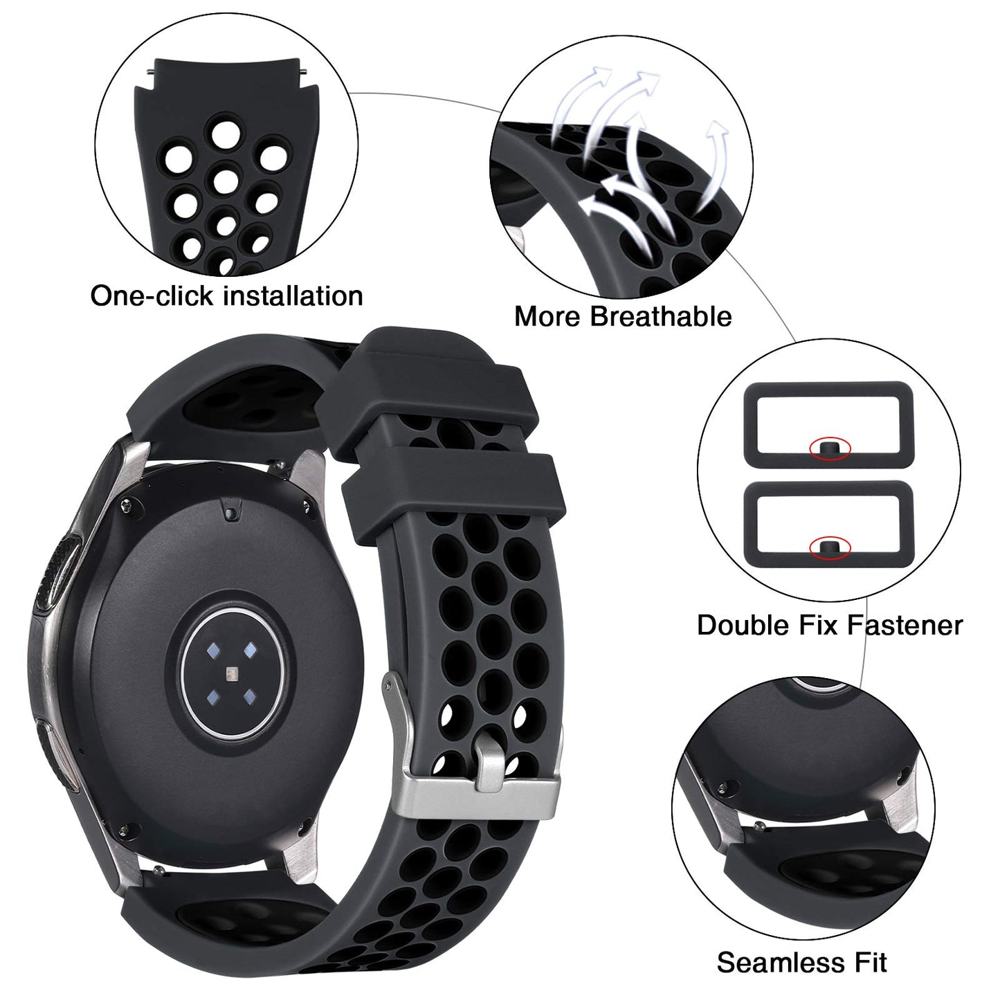 Lerobo Pulseira Silicone Compatível com Galaxy Watch 7/6/5/4 (Preto Antracite)