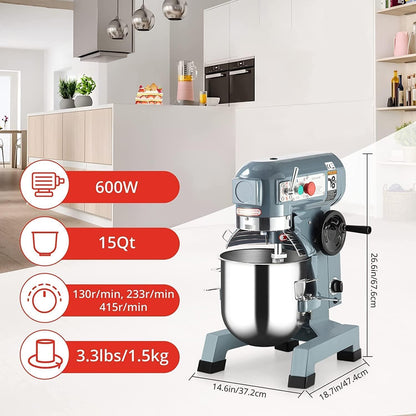 Takywep Mixer de Alimentos Comercial 15QT com Tigela de Aço Inoxidável, 600W (43 cm x 55 cm x 86 cm)