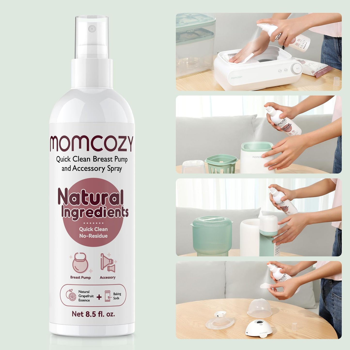 Momcozy Spray de Limpeza para Bombas Tira-Leite, Portátil e Natural, Aroma de Toranja