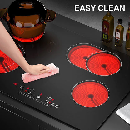 GTKZW Cooktop Elétrico 30" 6800W com 4 Queimadores e Tela Touch (Preto)