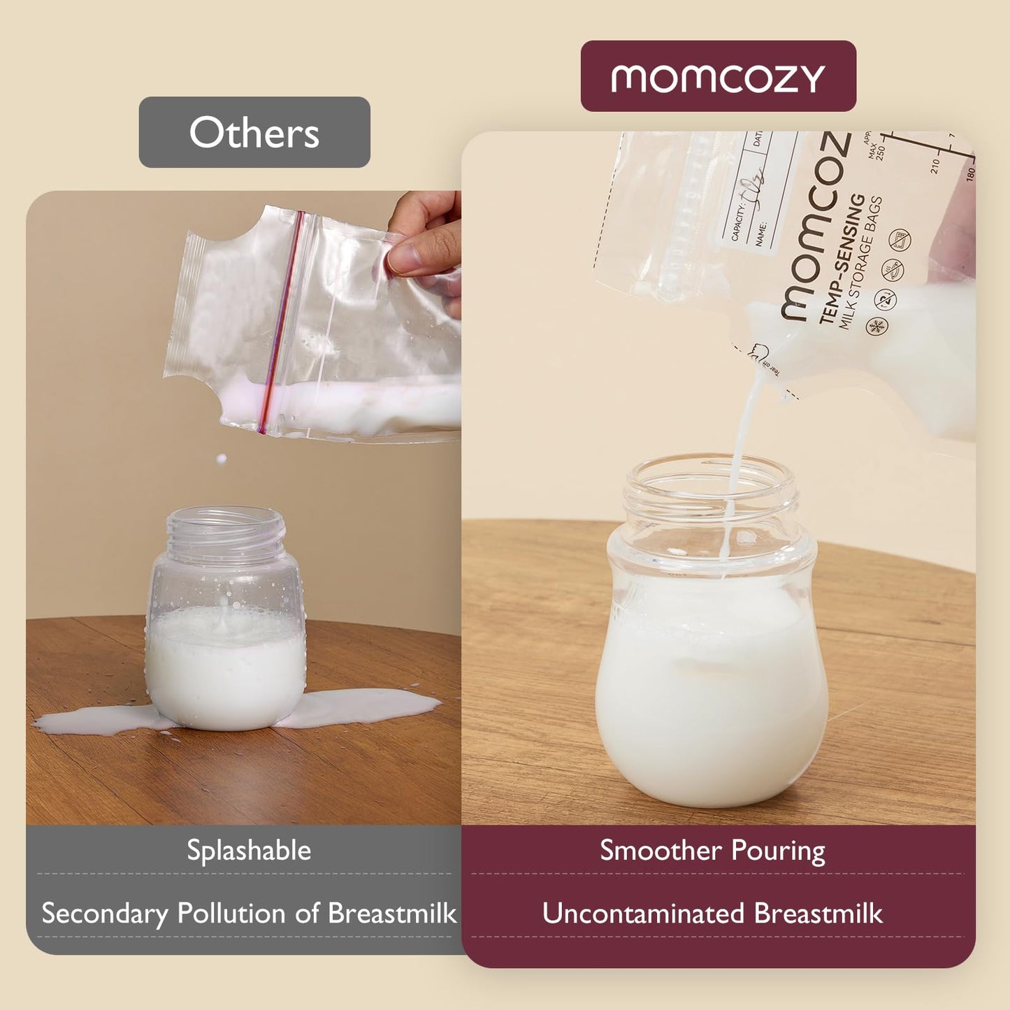 Momcozy Sacos de Armazenamento de Leite Materno 240ml, 120 Unidades, com Indicador de Temperatura