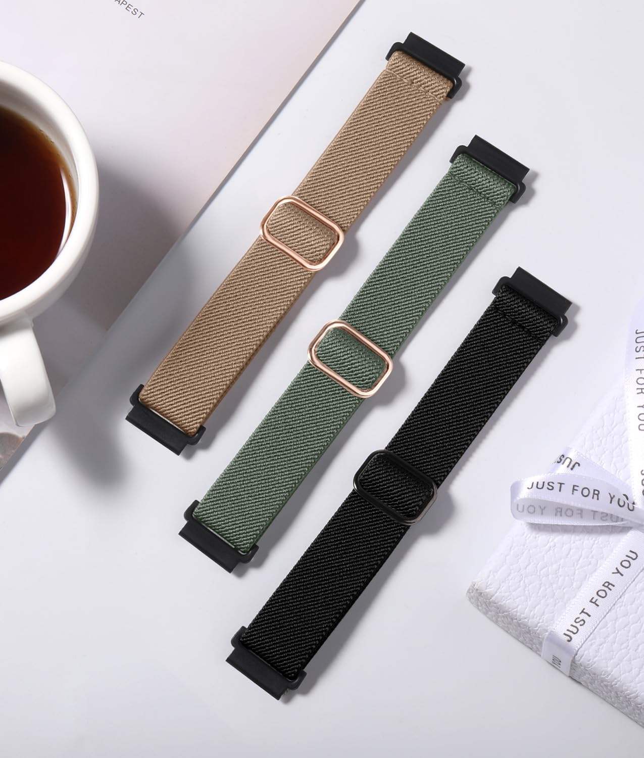 Lerobo 3 Pulseiras Elásticas Samsung Galaxy Watch (Preto/Milk Tea/Cactus)