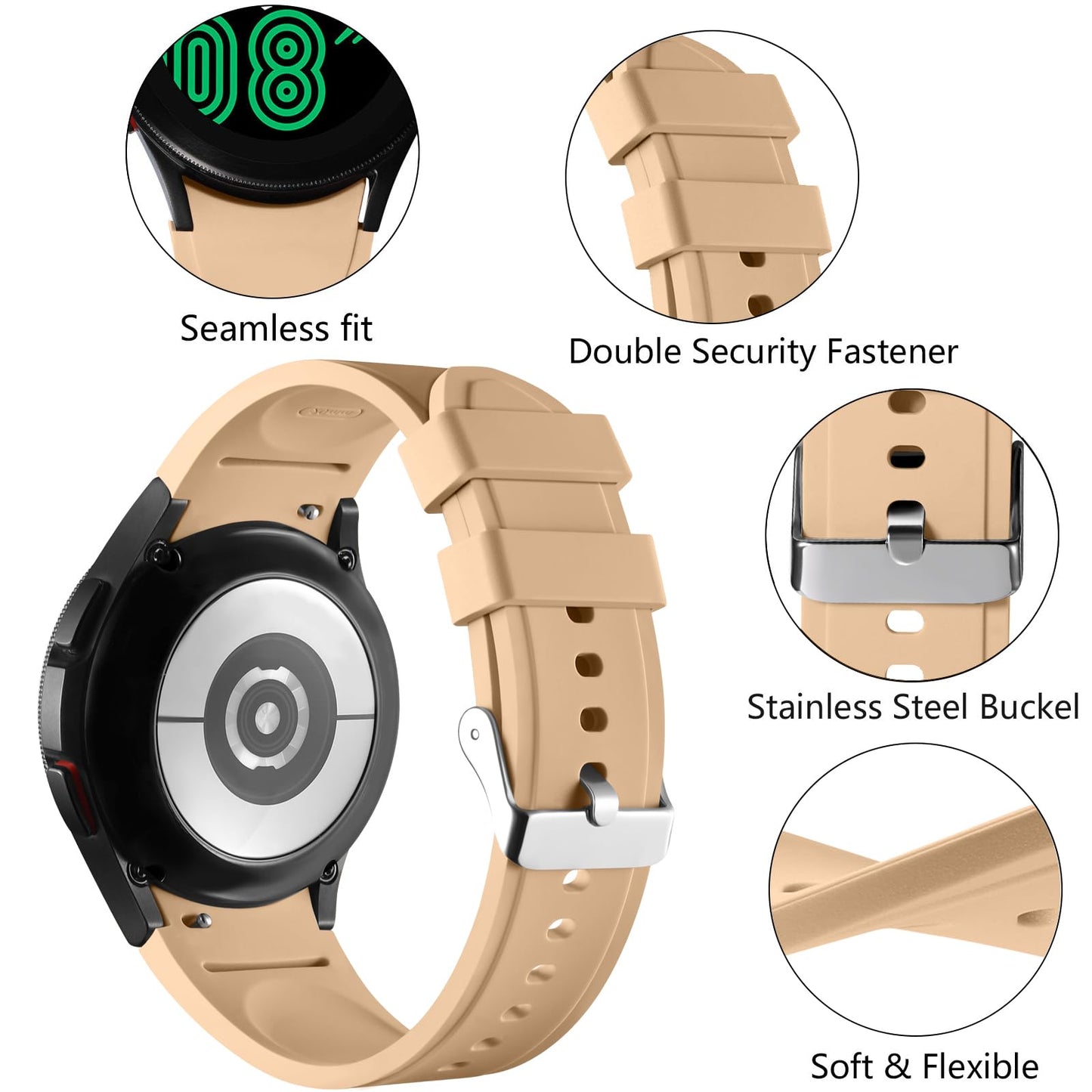 Lerobo Pulseira Silicone Sem Lacunas p/ Samsung Galaxy Watch  bege