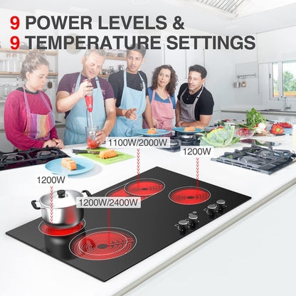 GTKZW Cooktop Elétrico 30" 6800W com 4 Queimadores e Controle de Botão