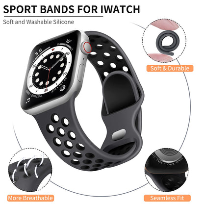 Lerobo Pulseira Silicone Esportiva p/ Apple Watch 38-49mm (Preto Antracite)