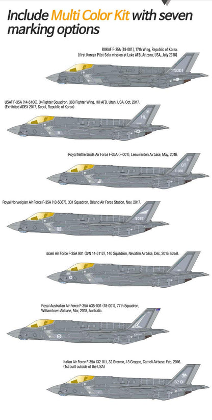 Academy F-35A Seven Nation AF 1/72 Modelo Detalhado com Instruções