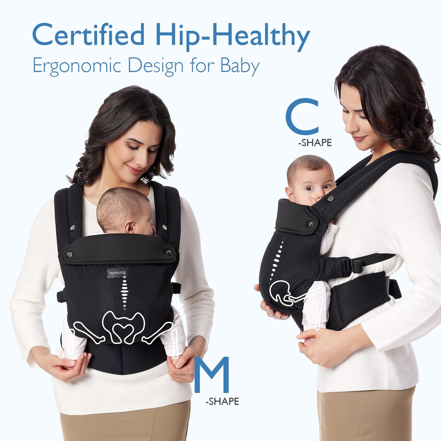 Momcozy Canguru Ergonômico em Malha Respirável para Bebês 3-20 kg, Preto Mesh